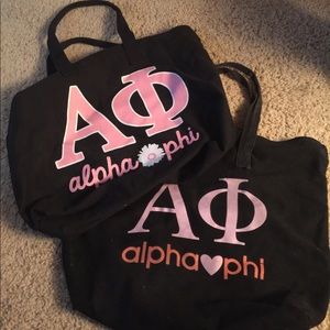 Alpha phi sorority tote bags set of 2 black